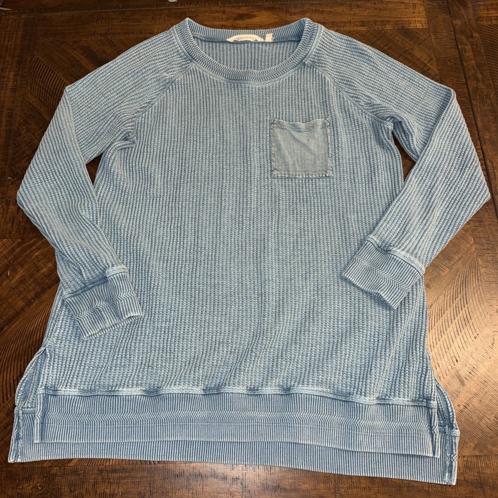Soft Surroundings Blue Waffle Knit Top Large Laganlook Boho Casual Wear